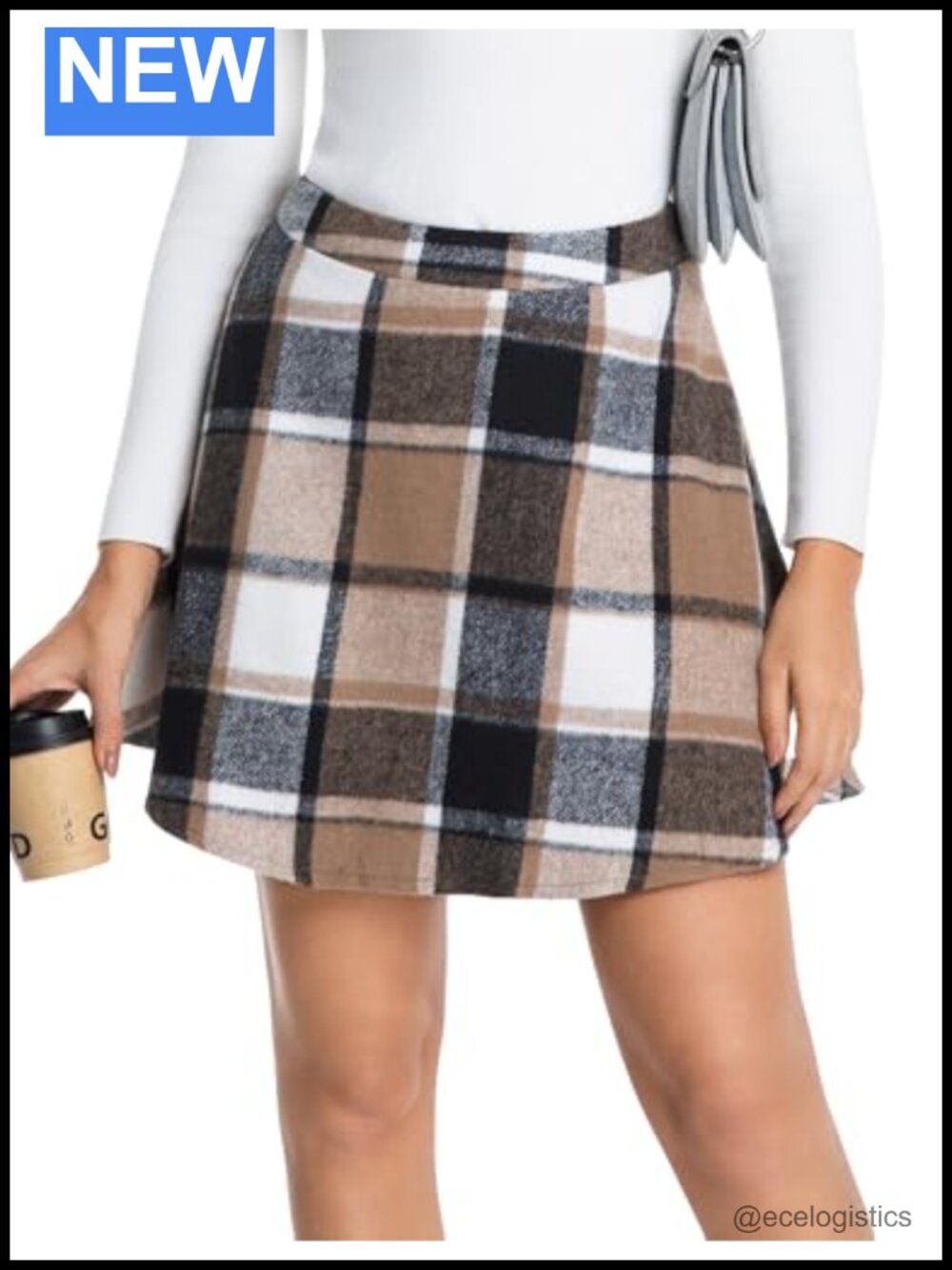Womens Wool Blend Plaid Mini Skirt High Waisted A-Line Pleated Fall Winter